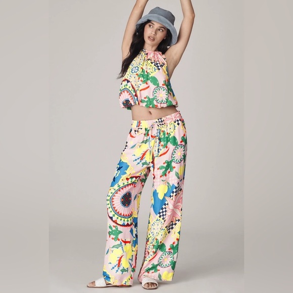 Anthropologie Maeve Silk Pull On Pants new wtag Colorful Women's Floral Jumpsuit